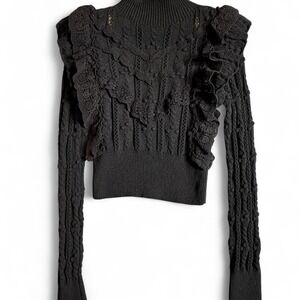 Zara Ruffle Crochet Lace Knit Victorian Sweater shoulder ruffle Womens Small
